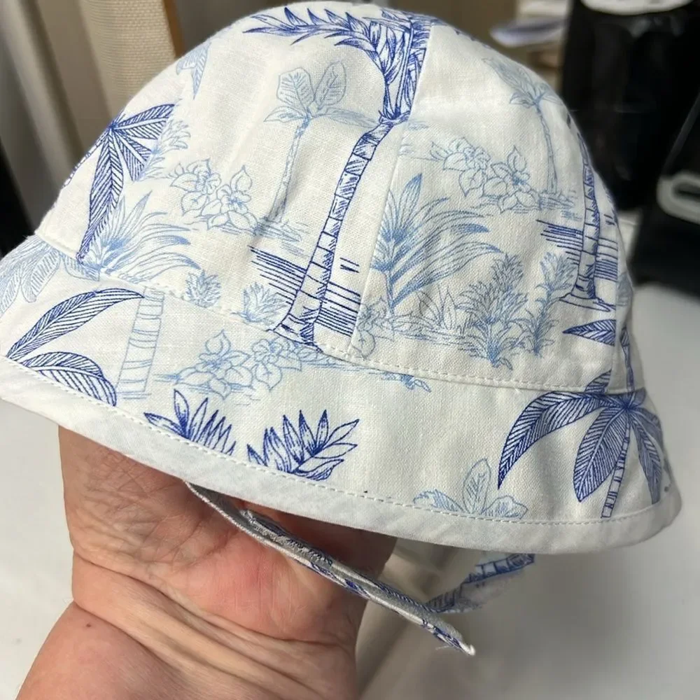 Janie and Jack 101091001 Light Blue Palm Toile sun hat size 0-3 months NWT
